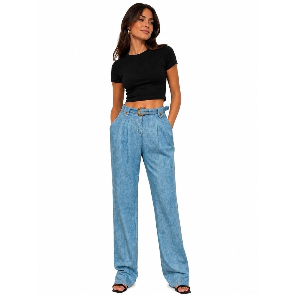 Versace Jeans Couture  Washed Denim High-Rise Straight-Leg Belted Pants